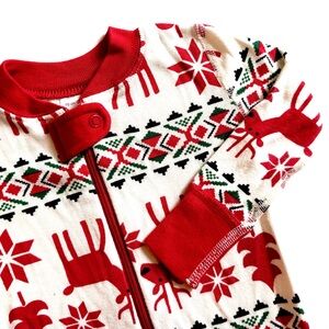 Hanna Anderson Red and White Reindeer Christmas Onesie Sz 6-12M
